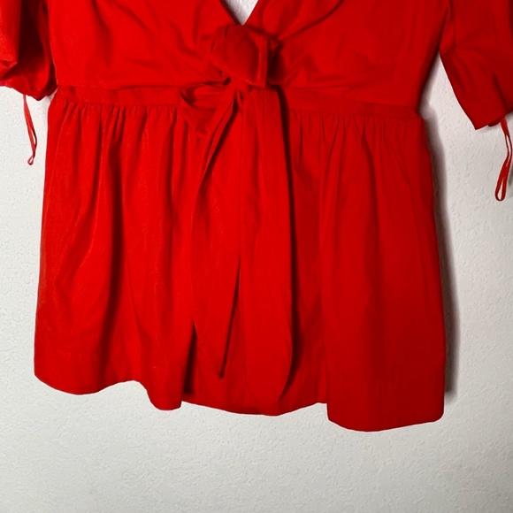 Free People NWT Balloon Sleeve Open Back Tie Front Top Size XS Red Orange - Picture 4 of 16